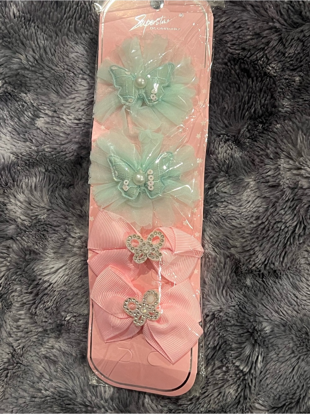 Girls Butterfly Hair Bow Set - Pink & Mint